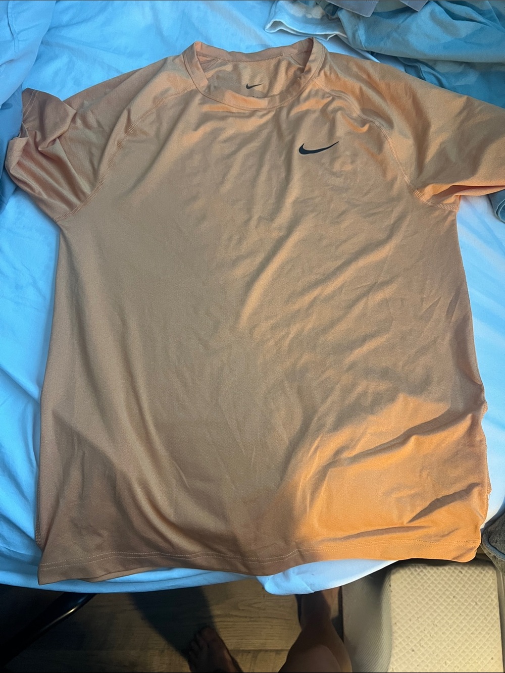 Nike Men’s Orange Short-Sleeve Athletic Tee with Black Swoosh